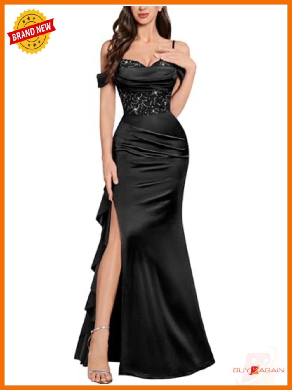 Off Shoulder Sequin Lace Mermaid Maxi Dress Bridesmaid Formal